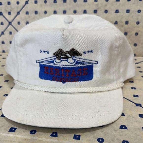 Vintage White Snapback Trucker Hat Rope Flat Bill Heritage - Picture 1 of 9